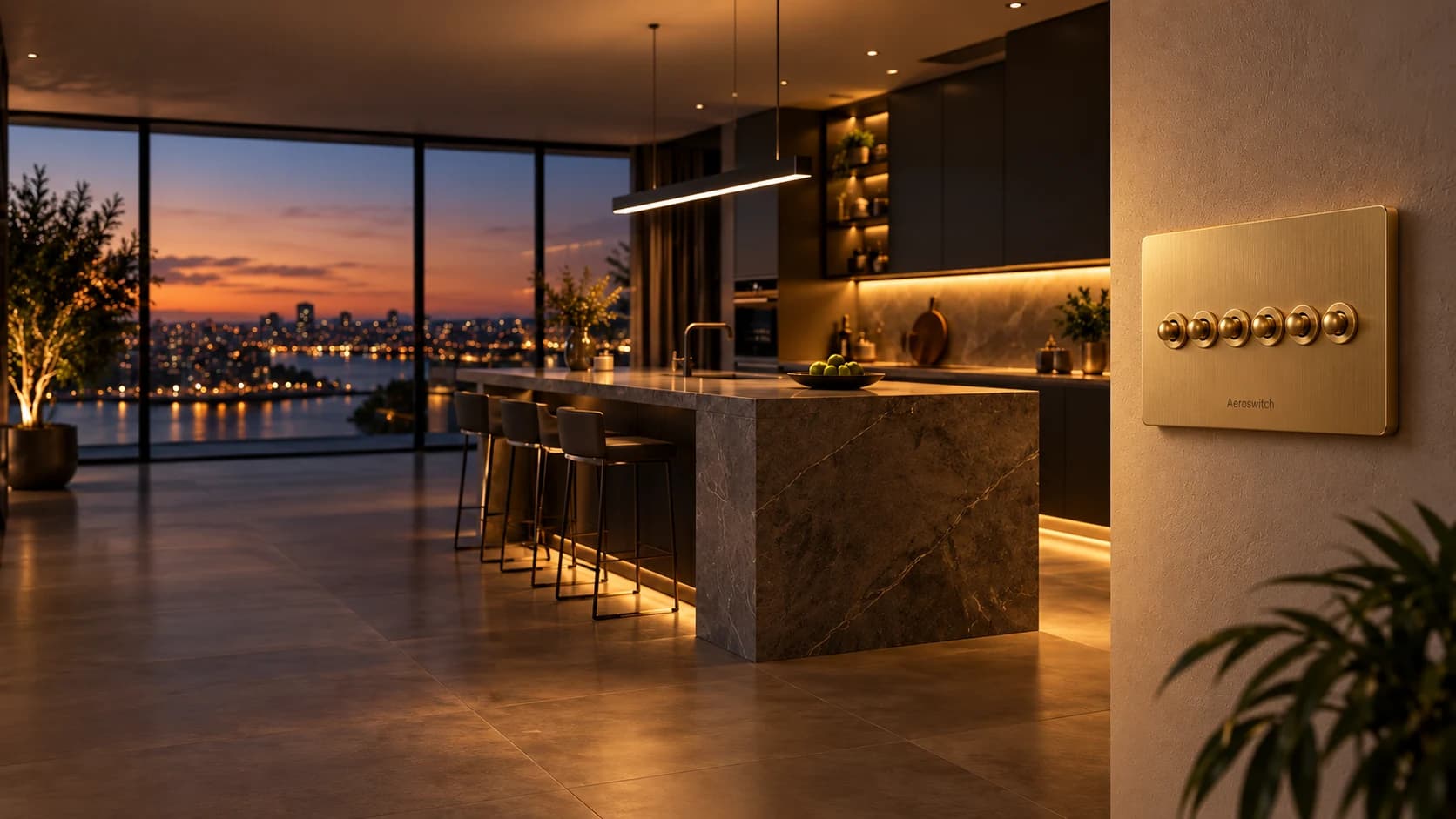 Aeroswitch smart home products in a modern interior